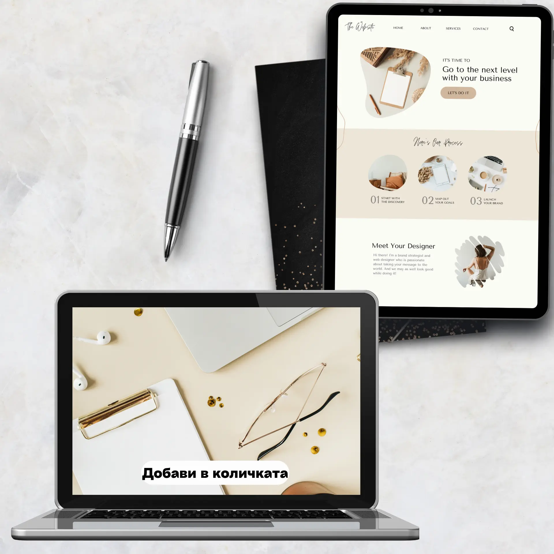 Лаптоп и Таблет, заредили страници от уебсайт проектиран от Studio ELSCAPE.