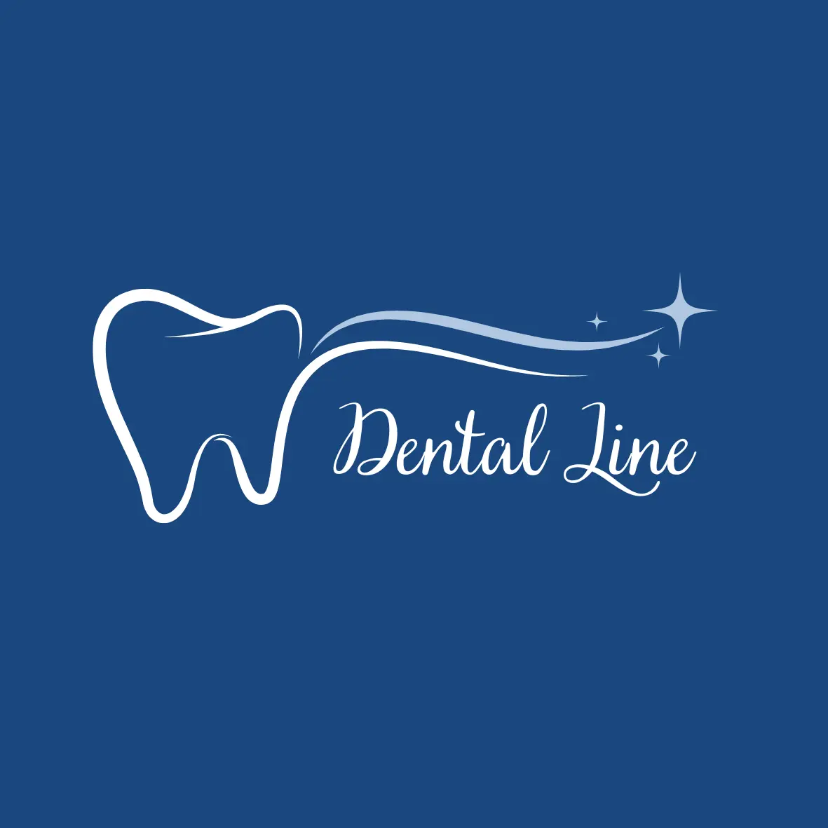 Синьо фон с бели букви и картинка - зъбче. Лого за зъболекар от Studio ELSCAPE